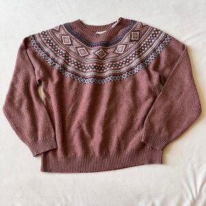 Brown Rust Red vintage sweater yoke design skilodge snowbunny preppy western